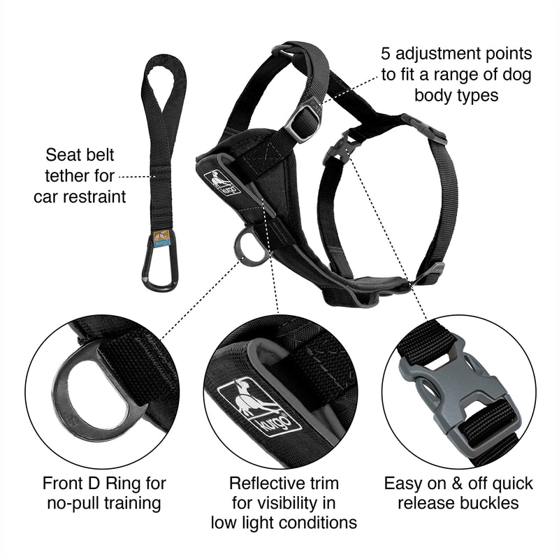 Kurgo Dog Harness | Pet Walking Harness | Small | Black | No Pull Harness Front Clip Feature for Training Included | Car Seat Belt | Tru-Fit Quick Release Style Small (Pack of 1)