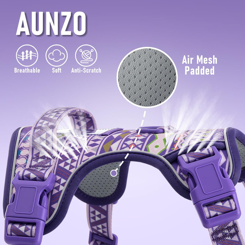 Adjustable Extra Large Dog Vest Harness No-Pull Easy Walking, Cute Pet Harness with Tribal Pattern Breathable Oxford Material 2 Leash Clips and 3 Buckles, German Shepherd, Rottweiler, XL Size Purple Ethnic - PawsPlanet Australia