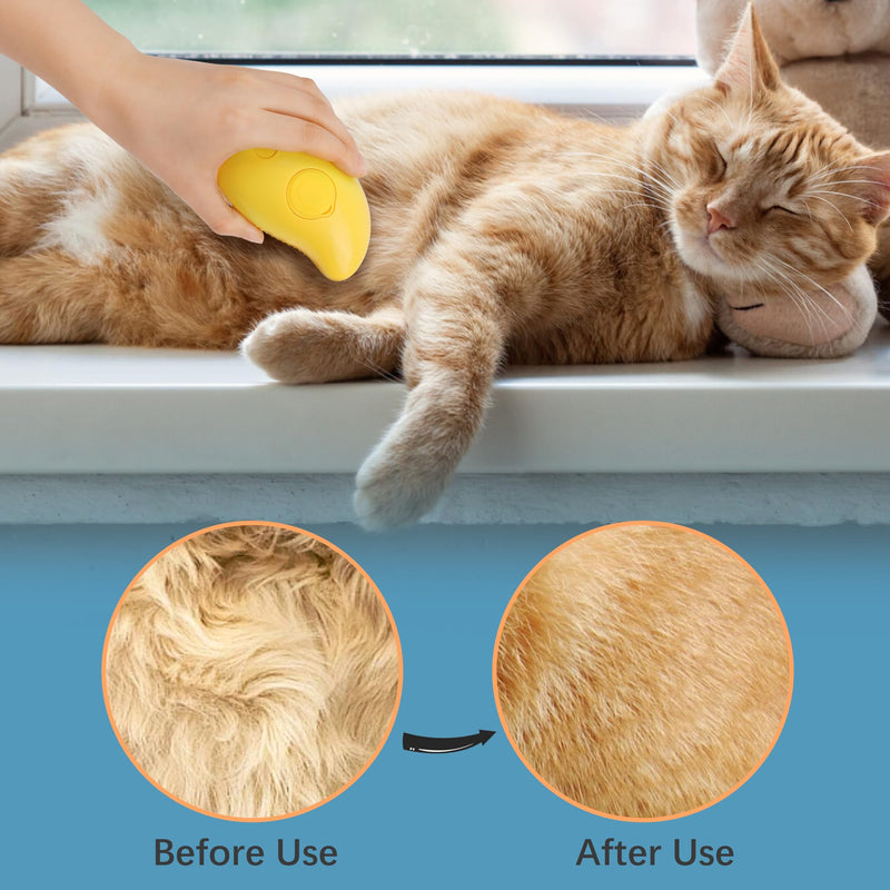 Steam Cat Brushes for Indoor Cats, Pet Steamer Brush for Massage Self Cleaning, Steam Dog Brush for Shedding, Pet Grooming Brush for Removing Knots and Loose Hair(Yellow) Yellow - PawsPlanet Australia
