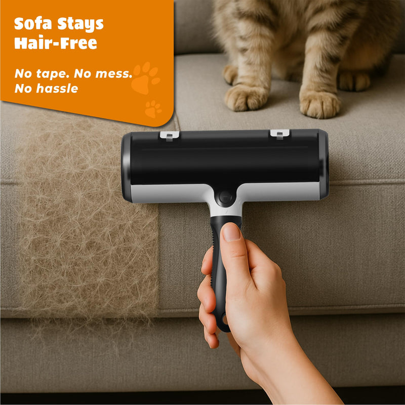 Pet Hair Remover and Reusable Lint Roller - Cat and Dog Hair Remover for Couch, Furniture, Carpet, Clothing and Bedding - Portable, Multi-Surface Fur Removal Tool (Black) Black - PawsPlanet Australia