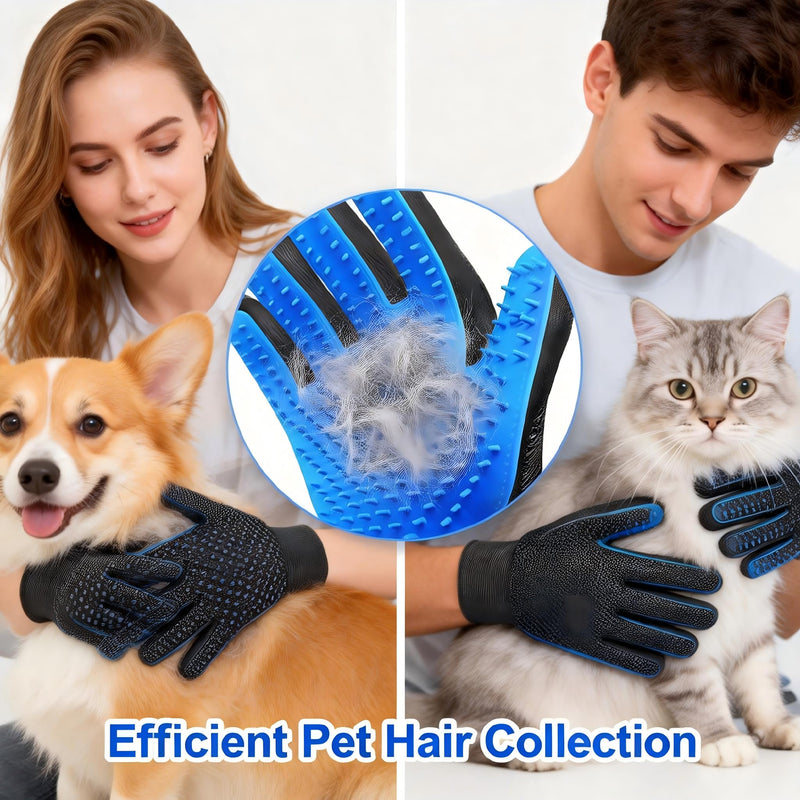 Cat & Dog Grooming Gloves – 1 Pair Deshedding Tool with Pet Massage Bath Brush, Gentle Hair Remover & Massage Mittens, Suitable for All Fur Types (Blue) - PawsPlanet Australia