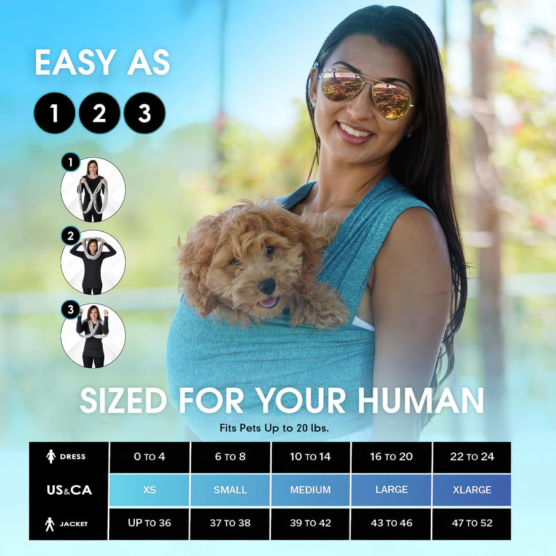 Pet K'tan Dog Sling Carrier: Hands Free for Small Dogs - #1 Pet Travel Accessory & Gift -Bond with New Puppy-Cats & Small Animals- Safe Durable Soft - Anti-Anxiety-Sized for the Human (see size chart) Large PawQuamarine - PawsPlanet Australia