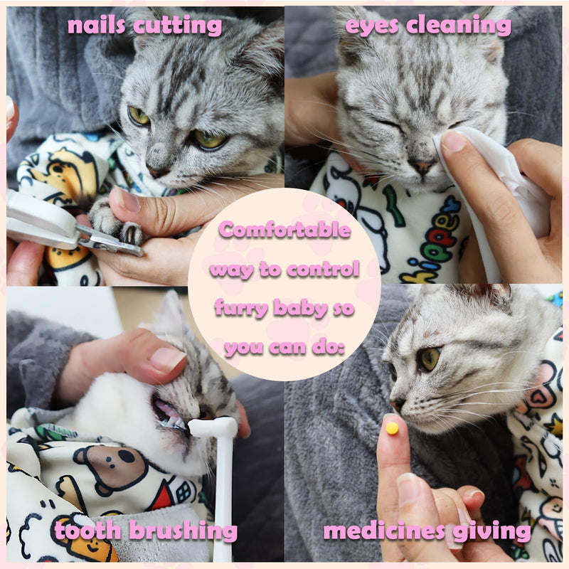 Cat Wrap for Cutting Nails Large Size 31.5in Self-Adhesive Cat Grooming Wrap Cat Nail Clipper Hammock Cat Restraint for Nail Clipping Cat Grooming Supplies(Under 18lbs) Cartoon under 18lbs, 31.5*31.5inch - PawsPlanet Australia