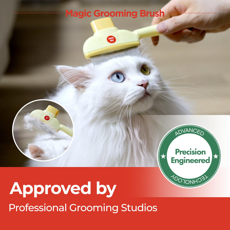 JAYU PET Magic Grooming Brush – Cat Brush for Shedding, Dual-Length Stainless Steel Bristles, One-Click Self-Cleaning, Vertical Deshedding Comb, Professional Pet Grooming Tool - PawsPlanet Australia