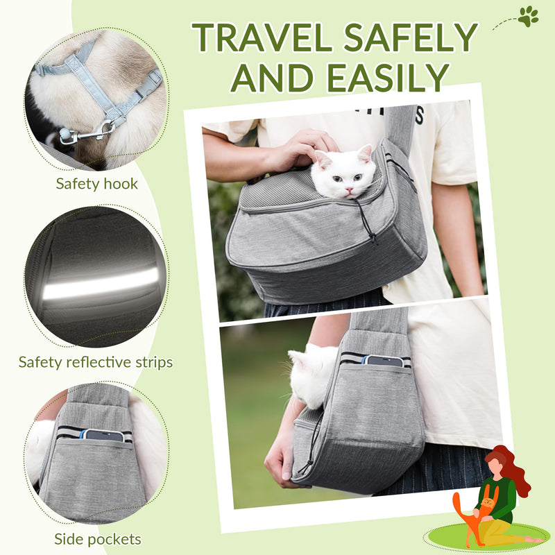 ALLSOPETS Dog Sling Carrier for Small Dogs Cats – Breathable Puppy Sling, Adjustable Shoulder Strap with Side Pocket, Travel Cat Carrier for Outdoor Camping (Light Gray) Light Gray - PawsPlanet Australia