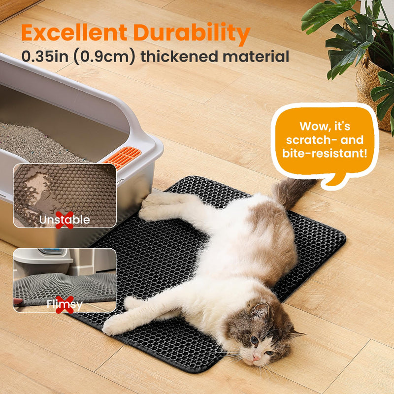 Cat Litter Mat, 24x18 Inches Large Double Layer Honeycomb Cat Litter Trapping Mat, Non Slip Waterproof Urine Proof Cat Litter Box Mat for Floor, Kitty Litter Rug, Cat Supplies, Black - PawsPlanet Australia