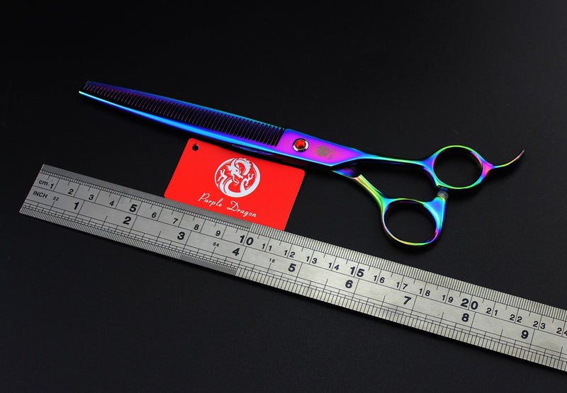 Purple Dragon 8.0 inch Professional Pet Grooming Scissors,Dog Straight Shear, Thinning/Blending Scissor & 2 PCS Curved Shear with Bag (Multicolor) - PawsPlanet Australia