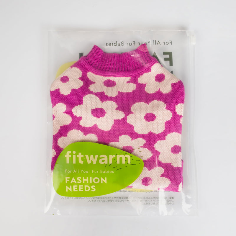 Fitwarm Floral Dog Sweater, Thermal Dog Sweatshirt, Dog Winter Clothes for Small Dogs Girl, Doggy Pullover Jumper, Pet Outfit, Hot Pink, White, Small Flower - PawsPlanet Australia