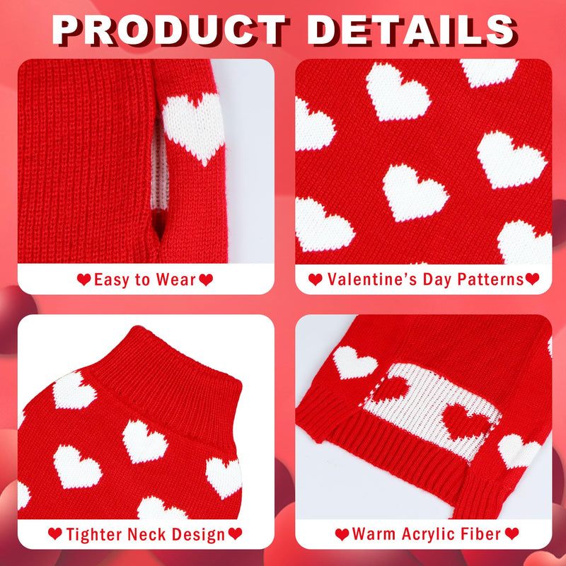 Valentine Dog Sweater, Valentines Day Dog Clothes Dog Valentines Outfit Knitted Dog Heart Sweater for Small Medium Large Dogs Pets (Red, Large) Red - PawsPlanet Australia