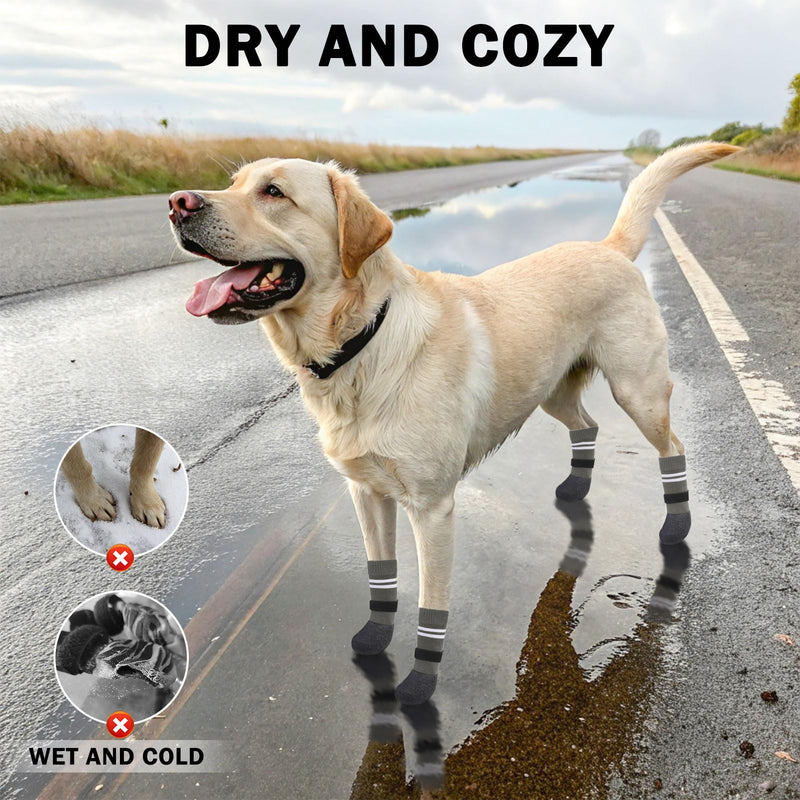 SCENEREAL Anti Slip Dog Boots & Paw Protectors for Hardwood Floor, Extended Dog Socks to Prevent Licking Paws, Waterproof Pet Snow Rain Shoe for Winter Medium Senior Dogs, Grey M Medium(Paw width 2.04in/5.2cm) - PawsPlanet Australia