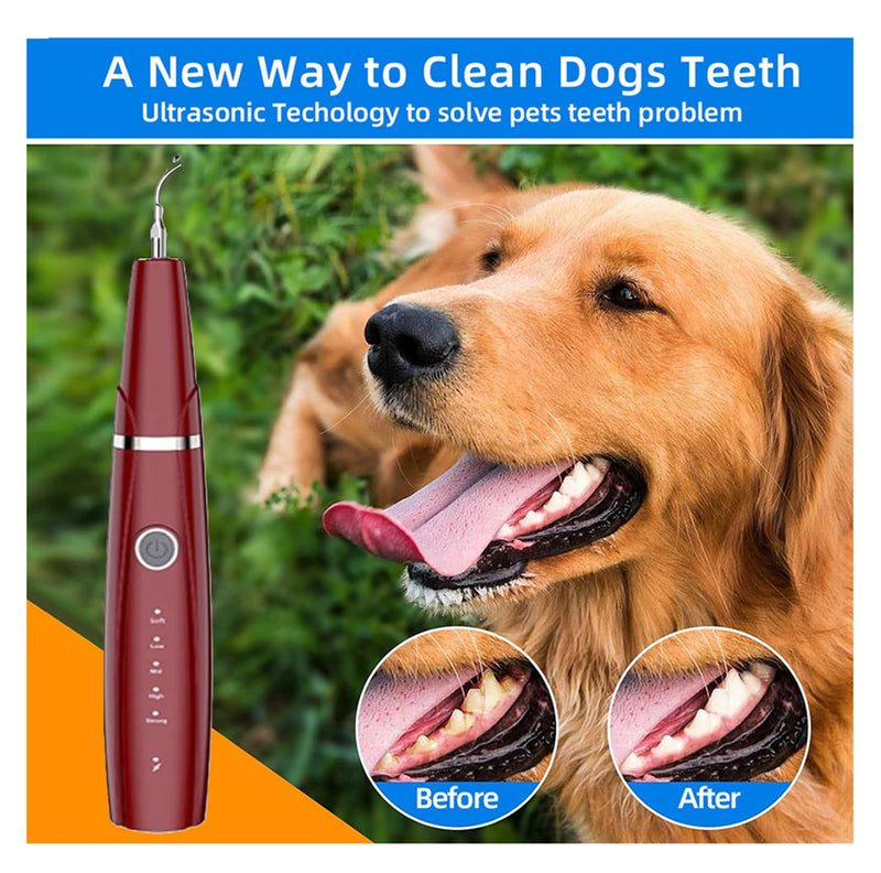 Dog Teeth Cleaning Kit | Pet Tooth Cleaner | Dental Care Tartar Plaque Remover for Dogs and Cats (Red)