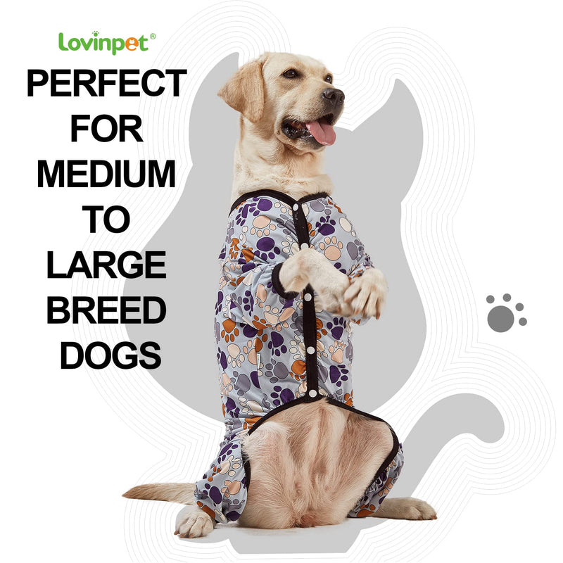 LovinPet Large Breeds Dog Onesies - Dog Pajamas, Lightweight Stretchy Fabric, Dog Long Sleeve Shirt, Paw-Some Steel Gray Print, Dog Jumpsuit, UV Protection, Pet PJ's/Medium Medium Grey Black - PawsPlanet Australia