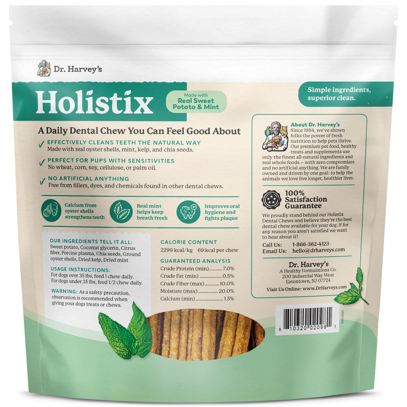 Dr. Harvey's Holistix Dental Chews for Dogs - Dog Teeth Cleaning & Fresh Breath Treats, Sweet Potato Mint (24 Sticks) - PawsPlanet Australia