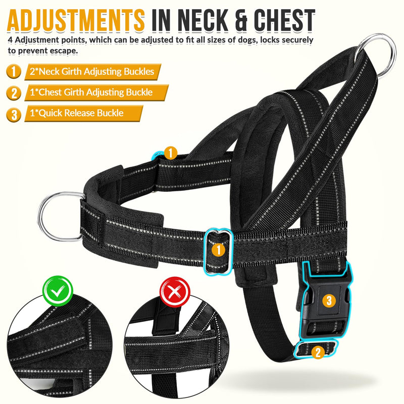 SlowTon No Pull Dog Harness with 5.7ft Lead - Adjustable Pet Harness with 2 Leash Clips, Reflective Vest with Easy Control Soft Padded Handle for Training and Walking Medium Large Dogs Black L - PawsPlanet Australia