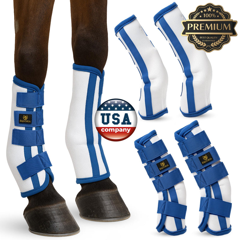 Premium Fly Boots for Horses (4 Pieces) –Durable and Comfortable Fly Leg Wraps for Big Horses – Protective Outer Mesh Design – Elegant and Breathable Set of 4 Horse Fly Boots BLUE - PawsPlanet Australia