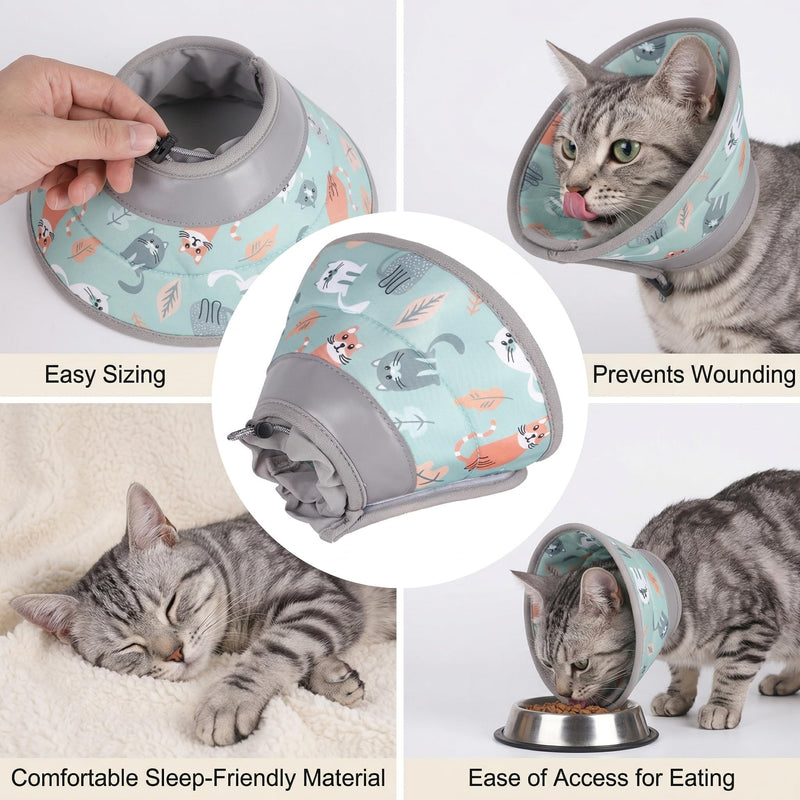 Cat neck brace, adjustable protective collar for cats, soft and comfortable, anti-bite collar, for puppies and small dogs (Green, M)