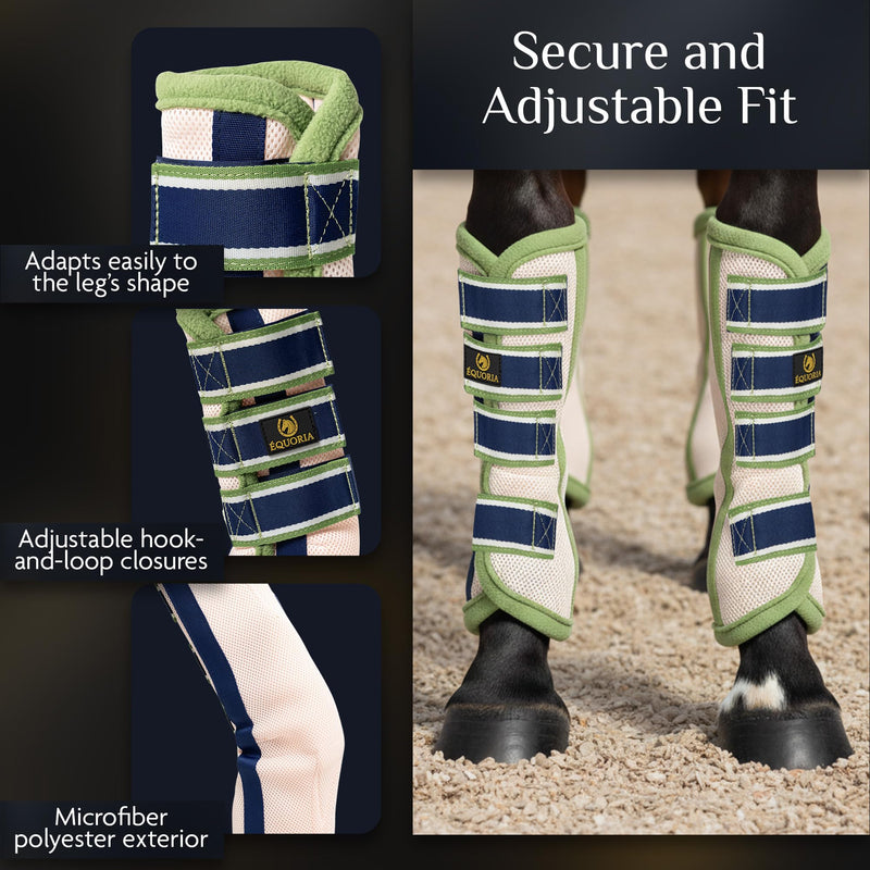Premium Fly Boots for Horses (4 Pieces) –Durable and Comfortable Fly Leg Wraps for Big Horses – Protective Outer Mesh Design – Elegant and Breathable Set of 4 Horse Fly Boots GREEN