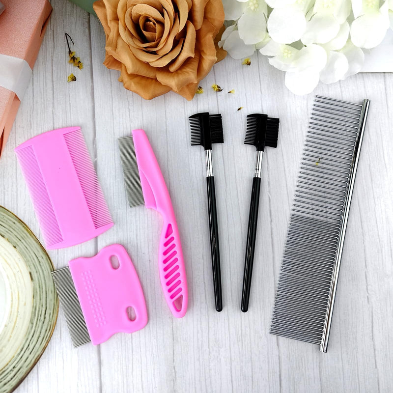 6Pcs Pet Combs for Remove Knots, Fluff and Dirt Dog Eye Comb for Removing Eye Mucus and Crust Dog Flea Fine Combs for Grooming Matting(Pink) Pink