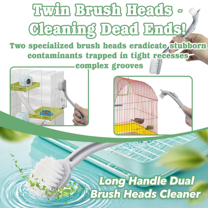2 Pcs Bird Cage Cleaner Brush & Scoop with Long Handle and Curved Brush Head, 2-in-1 Bird Cage Cleaner with Front and Back Brushes for Kennel, and Parrot Perch Cleaning - PawsPlanet Australia