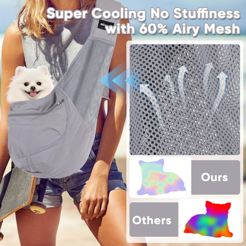NATUYA Small Dog Sling Carrier - Lightweight & Cozy Breathable Mesh Pet Purse for Puppy Under 15 lbs - Zipper Pocket, Adjustable Strap for Hands-Free Travel Hiking Doggy Bag - PawsPlanet Australia