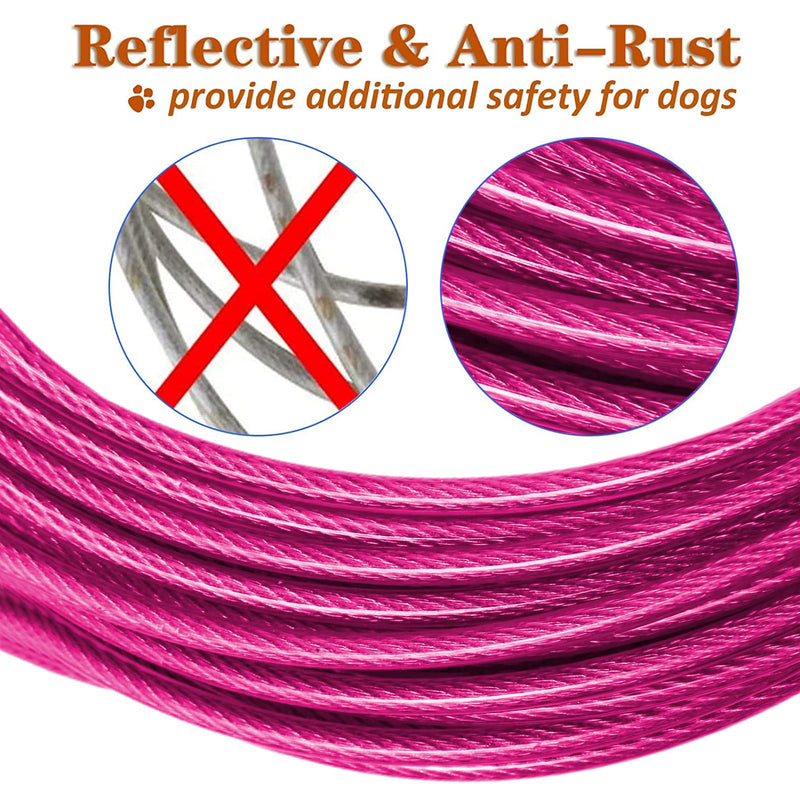 Dog Tie Out Cable for Dogs Outside Up to 125lbs,30/50FT Long Dog Leashes&Chains,Small-Large Dogs Runner Cable for Yard ,Heavy Duty Dog Lead Line for Outdoor,Camping,Park 125lbs 50FT Rose Red - PawsPlanet Australia