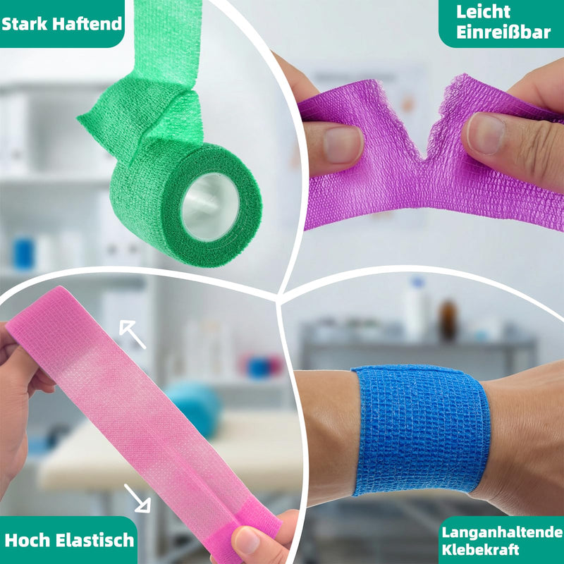 HONYAO Self-Adhesive Bandage, 16 Rolls, 5 cm x 4.5 m Bandage Material, Self-Adhesive Bandage for Dogs, Cats, Horses, Elastic Bandage for Wrist Ankle Sports First Aid, 16 Colors Colorful 16