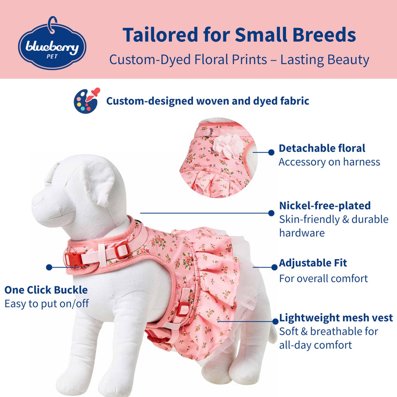 Blueberry Pet Soft & Comfy Floral No Pull Mesh Dog Harness, X-Small, Rose Baby Pink, Dress Harness for Dogs Girl, Small Dog Vest Harness, Fashionable for Puppy Owners X-Small (Pack of 1) - PawsPlanet Australia