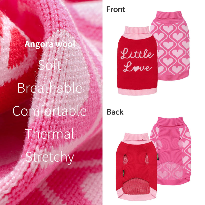 2 Pack Little Love and Sweet Hearts Turtleneck Dog Sweater, Dog Valentines Outfit, Thermal Dog Clothes for Small Dogs Girl, Pet Cat Winter Outfit, Red, Pink, Small - PawsPlanet Australia