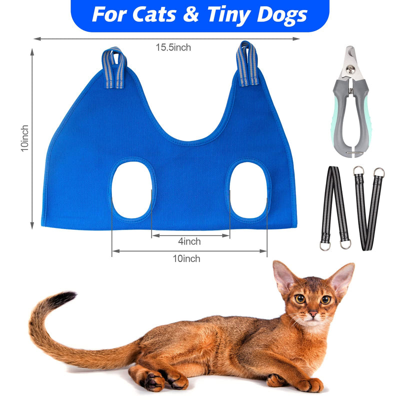 Pet Grooming Hammock Harness for Cats & XS Small Dogs, Dog Sling for Cutting Nails, Dog Hanging Holder Hanger for Nail Trimming with Nail Clippers, Nail File, Scissors XS for Cats & Tiny Dogs 15LB Blue - PawsPlanet Australia