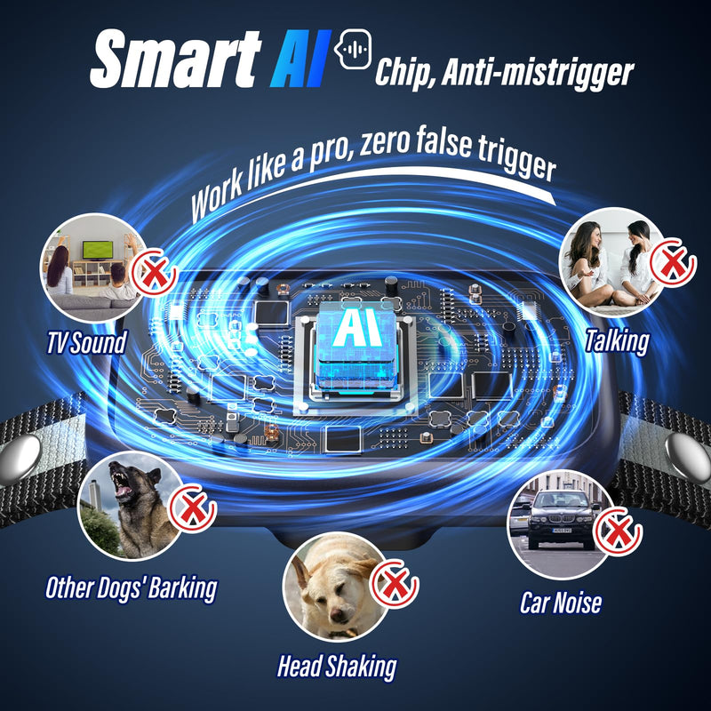 Bark Collar for Large Dog, Smart Anti-Barking Collar, 4-in-1 Automatic No Barking Collar with Adjustable Beep Vibration Correction Modes, Dog Bark Collars for Medium Small Dogs IP67 Waterproof