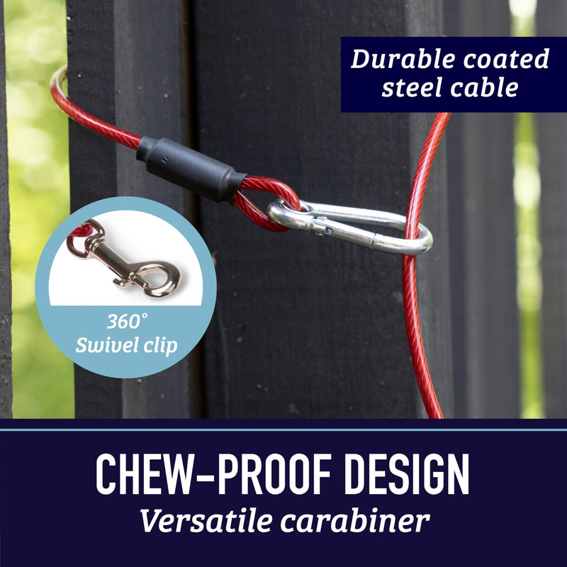 Leash Boss Dog Tie Out Cable for Large Dogs - 5 Ft Heavy Duty Tether for Outside Dog Runner - Durable, Chew-Proof, Dog Lead for Yard, Camping, and Training 5 Foot Classic Red - PawsPlanet Australia
