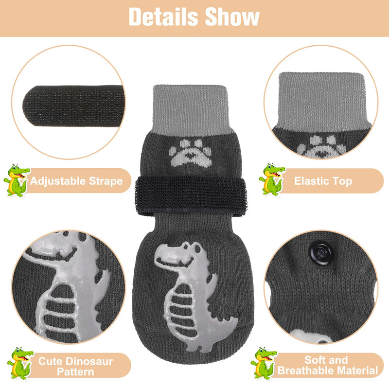 BEAUTYZOO Anti-Slip Dog Socks,Dog Shoes for Hot/Cold Pavement,Paw Protectors with Grips 3 Pairs for Puppy Small Medium Large Senior Old Dogs,Dog Socks to Prevent Licking & Hardwood Floor Protection S(Pack of 6) Alligator Grey - PawsPlanet Australia
