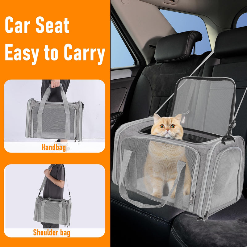 Pet Portable Travel Carrier Bag for Cats Dogs, Mesh Travel Puppy Carrier, Oxford Fabric Large Capacity Breathable Soft-Sided Animals Carrier with Mat Shoulder Strap (Grey) grey - PawsPlanet Australia