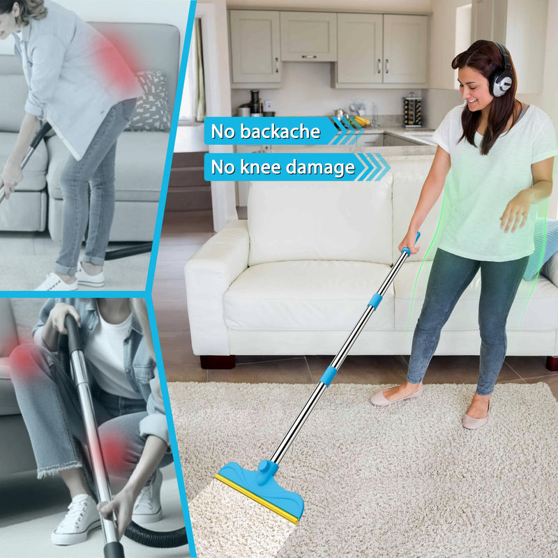 3 in 1 Carpet Rake Kit for Pet Hair Removal Tool - 45” Adjustable Long Handle Pet Hair Remover, Reusable Carpet Scraper Dog Cat Deep Hair Cleaner Remover Tool for Rugs, Mats, Couch, Furniture 45inch Blue - PawsPlanet Australia