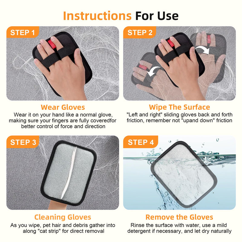 Pet Hair Removal Gloves, 4 Pack Reusable Washable Electrostatic Grooming Mitts for Cats & Dogs, Pet Fur & Lint Remover for Furniture, Carpet & Car Seat - PawsPlanet Australia