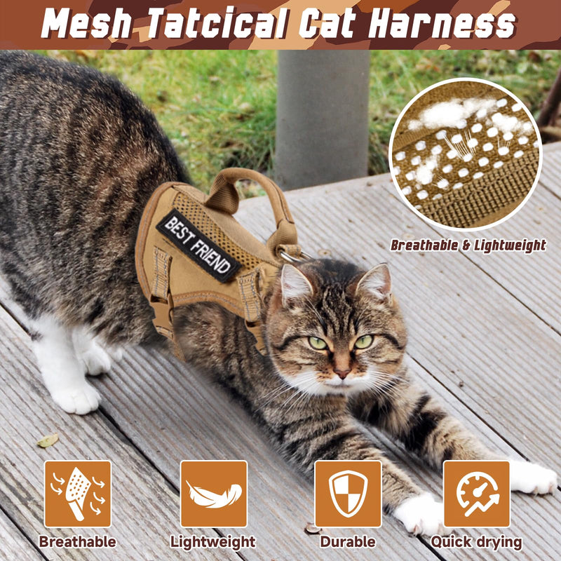 Tactical Cat Harness, Air Mesh Cat Walking Vest Harness Escape Proof, Reflective Large Cat Harnesses with Handle for Adult Fat Cats, Adjustbale, Breathable L Khaki