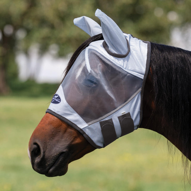 Professional's Choice Fly Screen Mask | UV Protective Lightweight mesh | Breathable and Soft Ear coverings | Forelock Hole for Added Security and Comfort | Warmblood Size | Gray