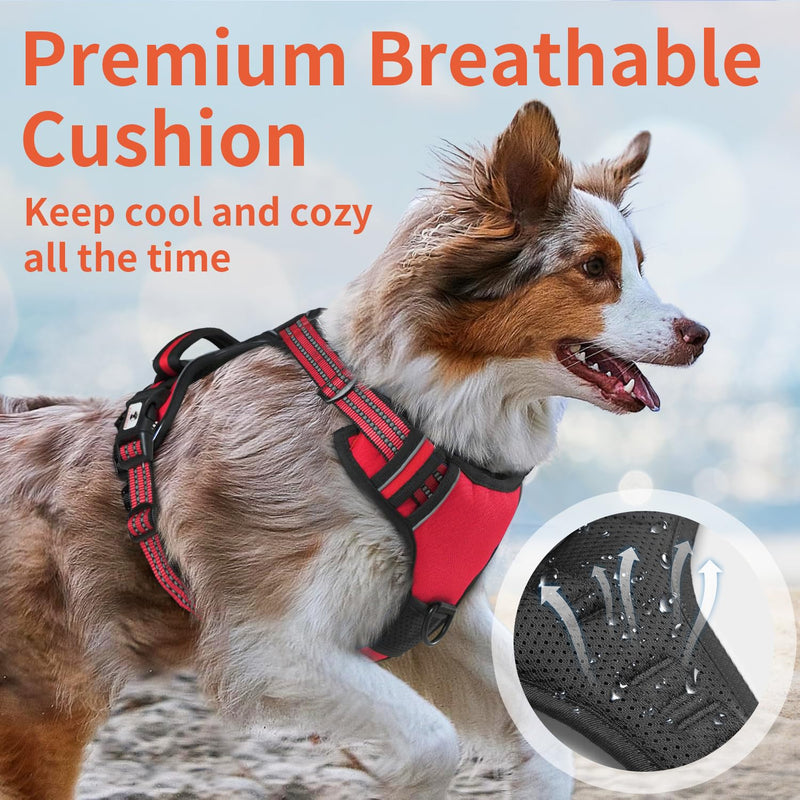 kazazoo Dog Harness, No-Pull Pet Breathable Harness, Adjustable Soft Padded Dog Vest with 2 Leash Clips, Reflective No-Choke Pet, Easy Control Handle for Large Dogs, Red, S - PawsPlanet Australia
