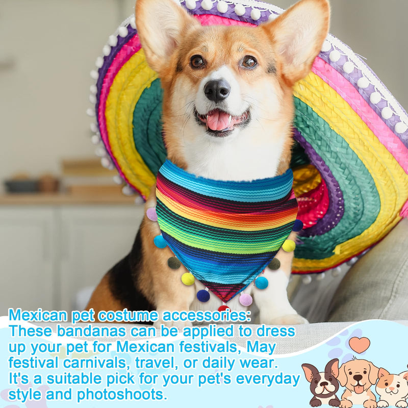 2 Pcs Mexican Dog Bandana Multicolor Cinco De Mayo Fiesta Dog Scarf Summer Mexican Dog Triangle Bib Adjustable Pet Neckerchief with Pom Poms for Small Medium Dogs Cats Pets - PawsPlanet Australia