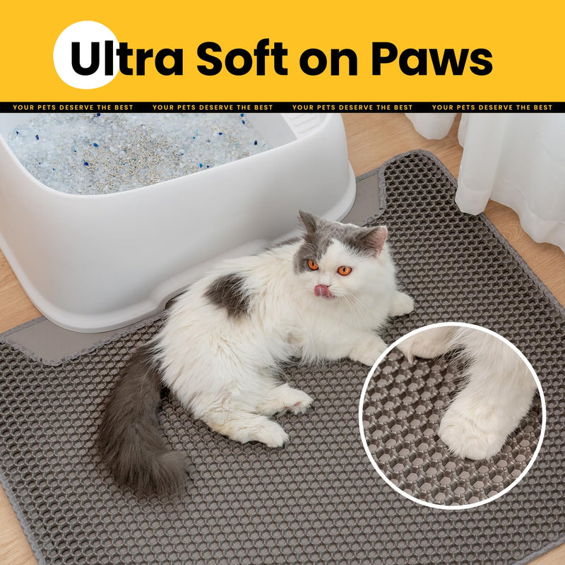 Cat Litter Mat Litter Trapping Mat,Premium Double Layer Waterproof Kitty Litter Mat,Honeycomb Design for Scatter Control,Easy to Clean Cat Mats for Litter Box?Grey,Medium,25"x15"? - PawsPlanet Australia