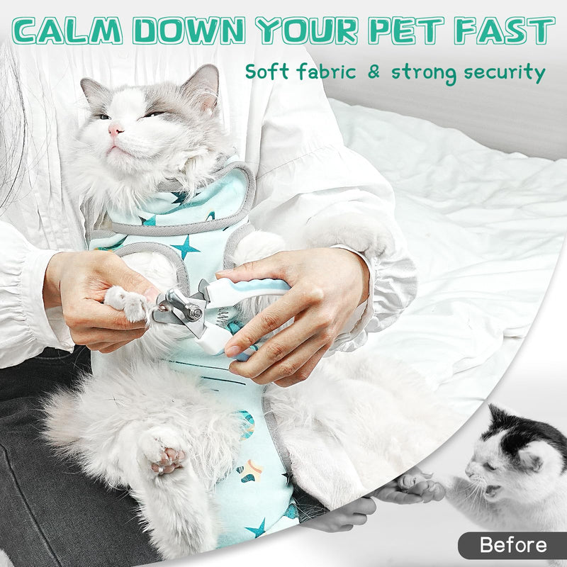 Cat Grooming Hammock, Self-Adherent Wrap for Cutting Nails, Anti-Escape Calming Grooming Bag for Medicine, Nail Clipping, Teeth Brushing, Ear Cleaning L（WT: 9-18 lbs） Star - PawsPlanet Australia