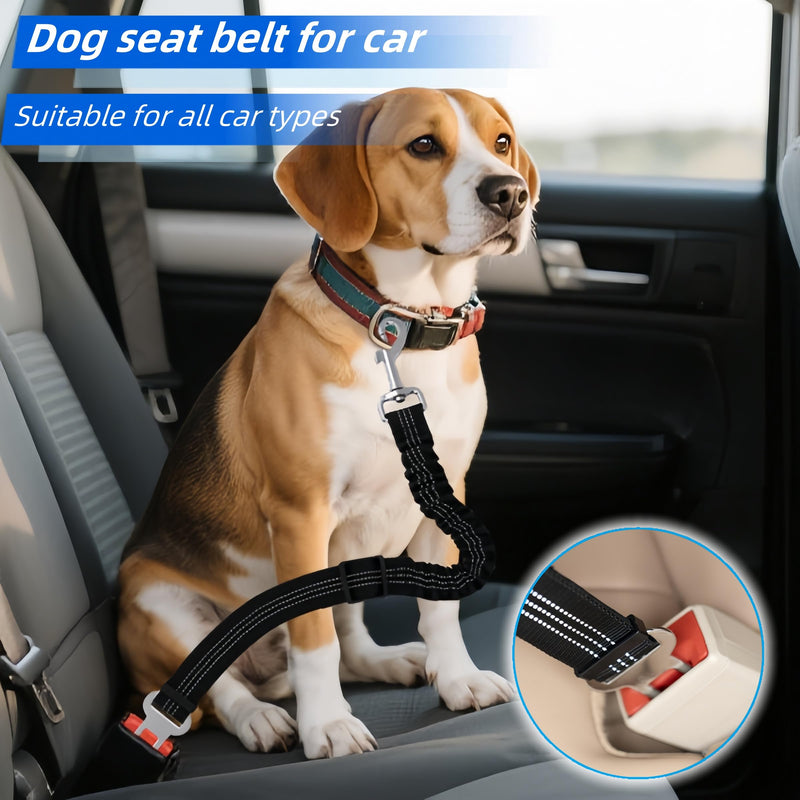 Dog Seat Belt for Car - Adjustable Dog Car Safety Harness, Elastic Cushioning Seatbelt Leash, Reinforced Metal Buckle Anti-Tangle Design, for Small and Medium Pets (Black) Black - PawsPlanet Australia