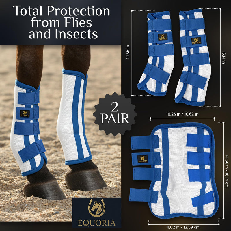 Premium Fly Boots for Horses (4 Pieces) –Durable and Comfortable Fly Leg Wraps for Big Horses – Protective Outer Mesh Design – Elegant and Breathable Set of 4 Horse Fly Boots BLUE - PawsPlanet Australia