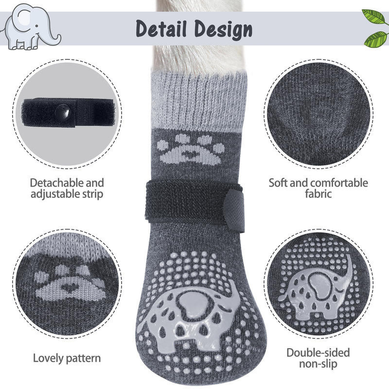 SCENEREAL Double Side Anti-Slip Dog Socks for Hot/Cold Pavement, Non-Slip Dog Shoes for Hardwood Floors to Stop Licking Paws, Slipping, Paw Protectors with Grippers (XS(Pack of 6), Grey Elephant) XS(Pack of 6)