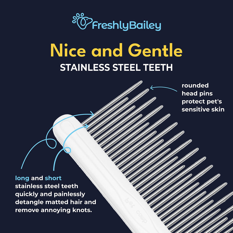 Freshly Bailey Dematting Kit for Doodles, Goldendoodles, Labradoodles, & Poodles - Slicker Brush, Dematting Tool, and Metal Comb Included