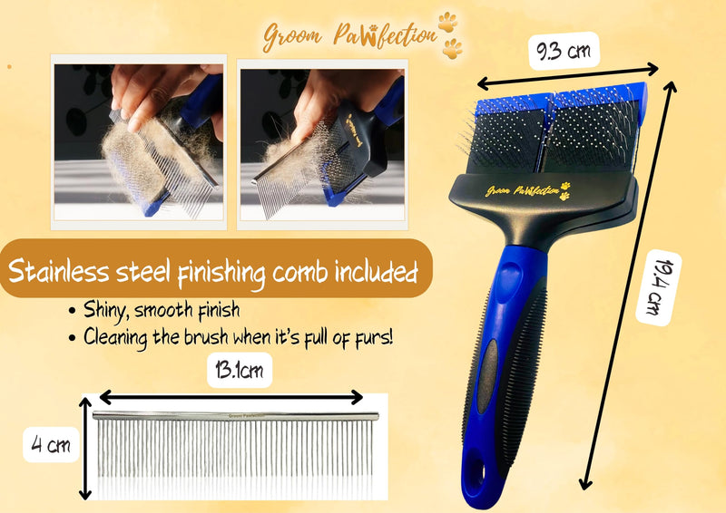 Slicker Dog & Cat Grooming Brush with Dual-Flex Head – Flexible Deshedding Tool & Finishing Comb for Tangle-Free Grooming | Ideal for Poodles, Doodles, Labradoodles, Cockapoos & Cats Blue