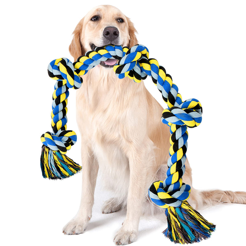 UPSKY Dog Rope Toy for Large Medium Dogs, Dog Chew Toy for Aggressive Chewers, Indestructible 3 Feet 5 Knots Rope Toy, Heavy Duty Tough Dog Toy,Interactive Tug of War Toy for Extra Large Dogs 1.Blue