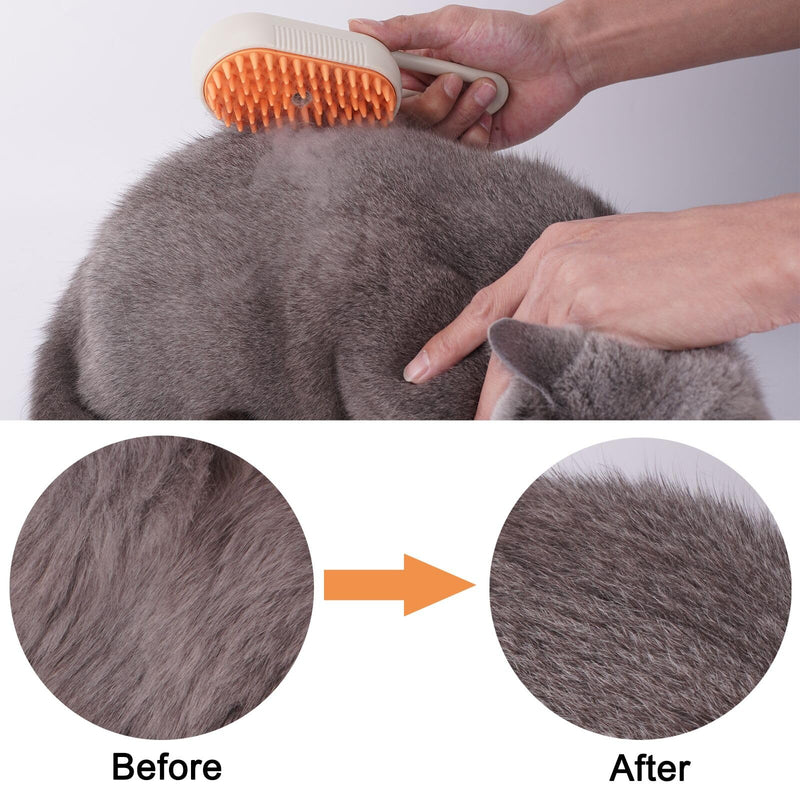 Self Cleaning Brush for Pet Grooming - 3 In 1 Steam Brush with Massage and Water Spray, Rechargeable Silicone Brush for Cats and Dogs - PawsPlanet Australia