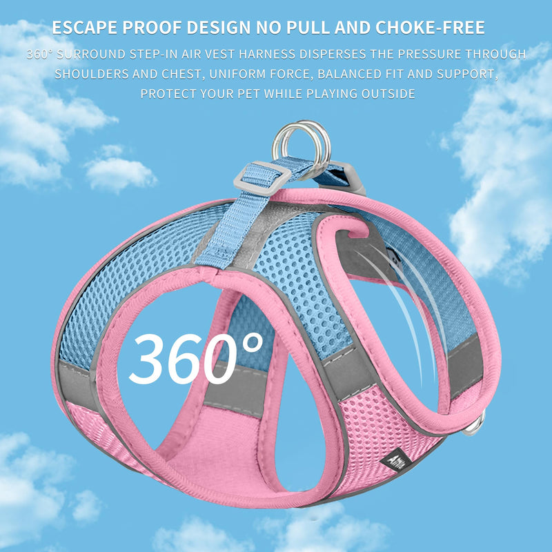AIITLE Step in Dog Harness and Leash Set - No Pull Escape Proof Vest Harnesses with Soft Mesh and Reflective Bands, Adjustable Pet Outdoor Harnesses for Small and Medium Dogs Pink M M(Chest: 16 - 18") Pink-Blue - PawsPlanet Australia