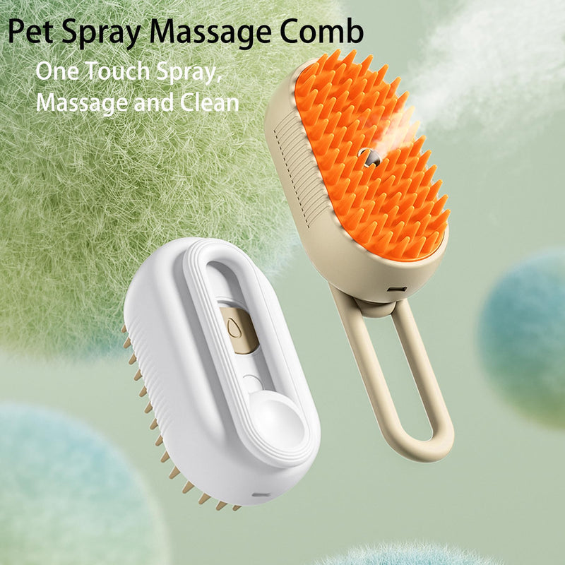 Cat Steamy Brush 3 in 1 Cat Cleaning Brush Pet Massage Spray Comb Cats Dogs Steamy Brush for Removing Tangled and Loose Hair with Rotatable Handle, White - PawsPlanet Australia